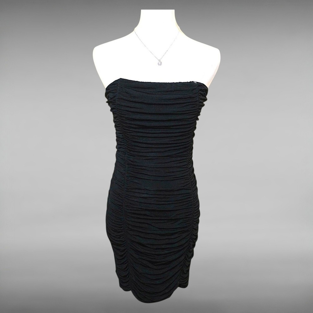 Guess Womens Black Strapless Ruched LBD Mini Bodycon Dress Viscose Going Out M